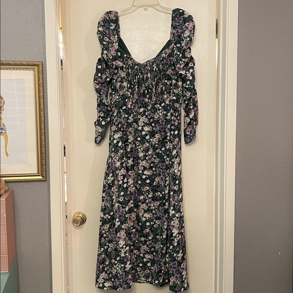 Astr Floral Midi Dress with Green and Purple Hues - Picture 5 of 6